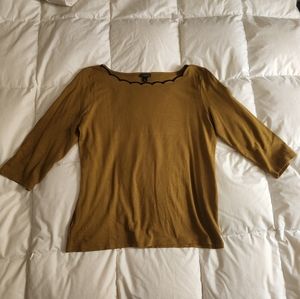 Ann Taylor Factory long-sleeved top, black scalloped edge neckline